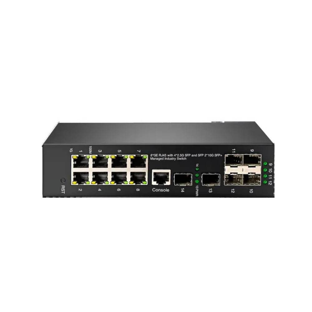 Sfp+ 10G Managed Switch 8 Port - 産業用グレードの10GマネージドPoEスイッチ、8つのギガビットPoE+ポート、4つの2.5G SFPポート、2つの10G SFP+アップリンクポート搭載、DIN対応